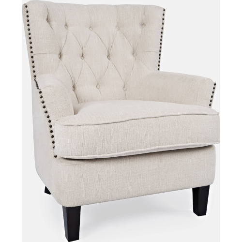 Bryson Accent Chair in Tufted Neutral Oat Fabric w/ Nailhead Trim